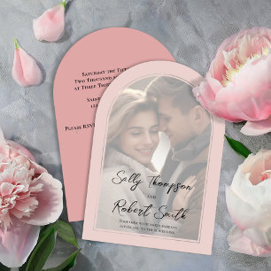 Blush Pink Photo Calligraphy Script Wedding Invitation