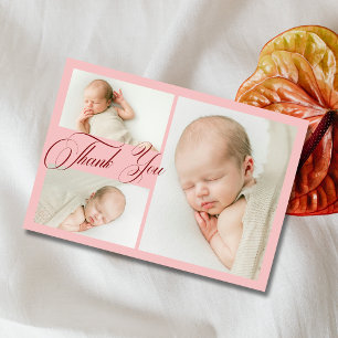 Blush Pink Photo Collage Baby Shower Thank You  Card
