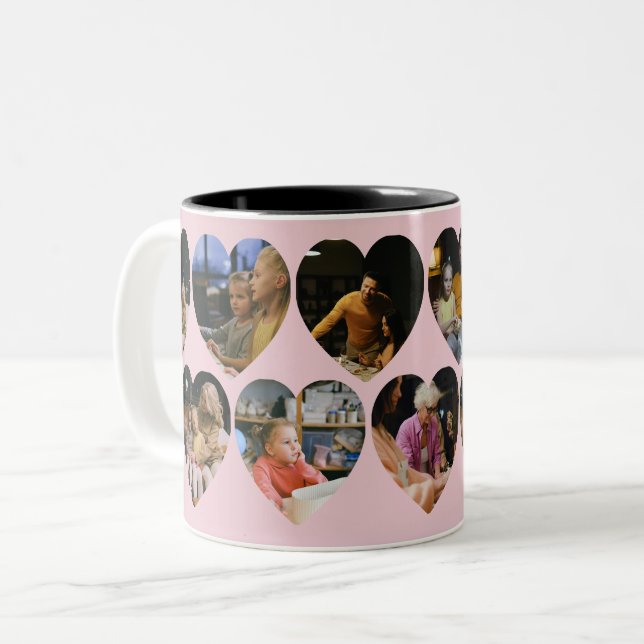 Blush Pink Photo Collage Mug with Heart Frames (Front Left)