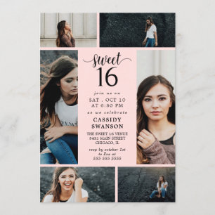 Blush Pink Photo Collage Sweet Sixteen Invitation