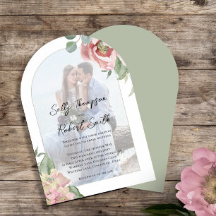 Blush Pink Photo Floral Wedding Arch Invitation