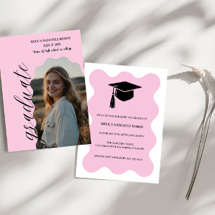 Blush pink photo graduation  invitation