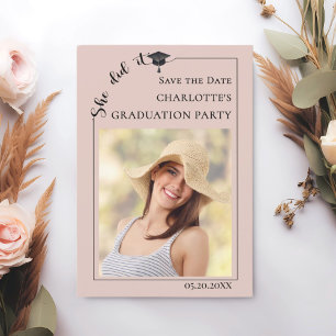 Blush Pink Photo Graduation Party Save the Date