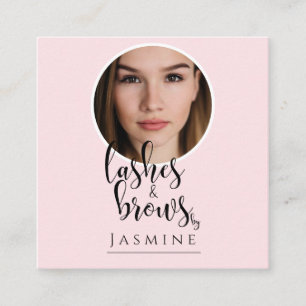 Blush Pink Photo Lashes & Brows QR Code Square Business Card