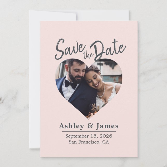 Blush Pink Photo Modern Script Save the Date (Front)