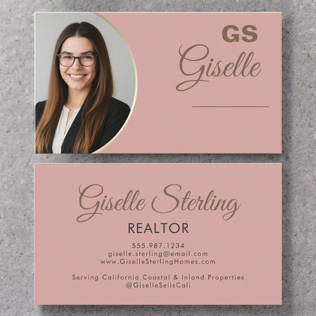 Blush Pink Photo Monogram Realtor Luxury Business Card (Creator Uploaded)