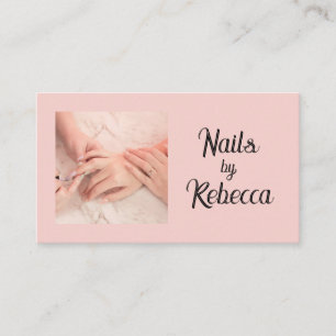 Blush Pink Photo Nail Technician   Black Script Business Card