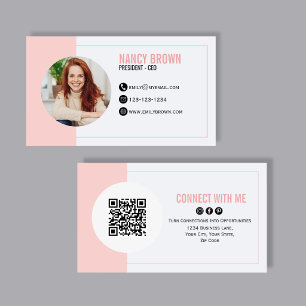 Blush Pink Photo QR Code Connect With Me Business Card