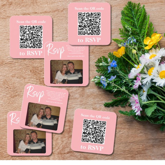 Blush Pink Photo QR Code Rounded Corners RSVP card (Creator Uploaded)