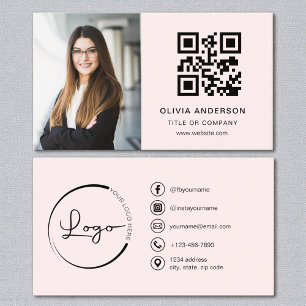 Blush Pink Photo QR Code Social Media Business Card