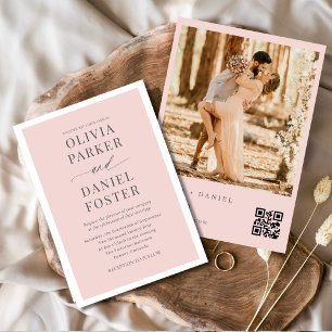 Blush Pink Photo QR Code Wedding Invitation
