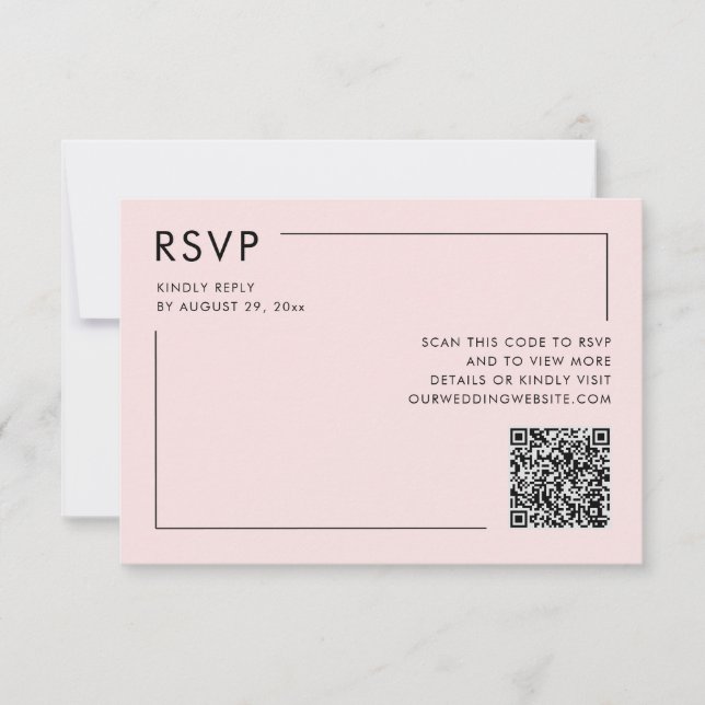 Blush Pink Photo QR Code Wedding RSVP Enclosure Card (Front)