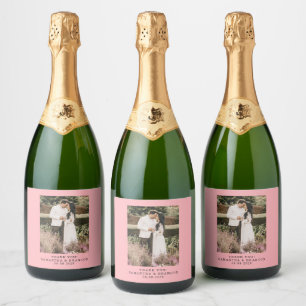 Blush Pink Photo Thank You Wedding  Sparkling Wine Label