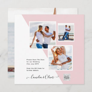 Blush PINK Photo Wedding Invite QR Code Save Date