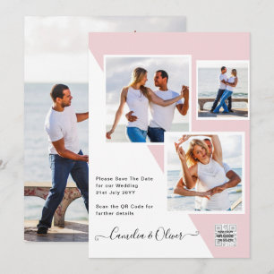 Blush PINK Photo Wedding Invite QR Code Save Date