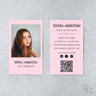 Blush Pink Photographe Photo with QR Code Business Card
