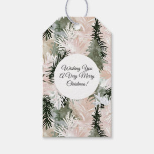 Blush Pink Pine Green Christmas Tree Branches Gift Tags