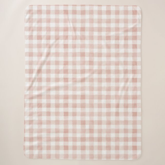 Blush Pink Plaid Stripes Sherpa Blanket (Front)
