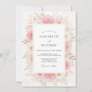 Blush Pink Poetic Botanical Wedding Invitation