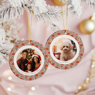 Blush Pink Poinsettia 2 Family Photos Christmas Ceramic Tree Decoration