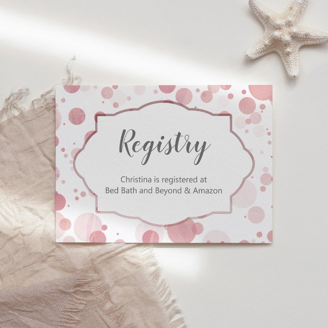Blush Pink Polka Dots "Registry" Baby Girl Shower Enclosure Card (Creator Uploaded)