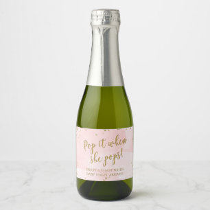 Blush Pink Pop It When She Pops Girl Baby Shower Sparkling Wine Label