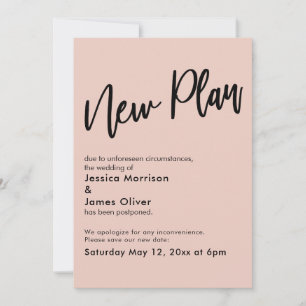 Blush Pink Postponed Wedding New Plan Update Card