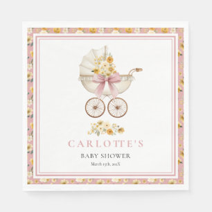 Blush Pink Pram Floral Baby Shower Luncheon Napkin