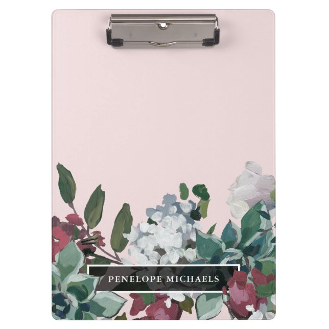 Blush Pink Pretty Floral and Name Clipboard (Front)