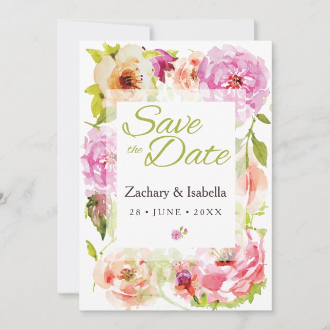 Blush Pink Pretty Florals Wedding Save the Date (Front)