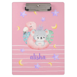 Blush Pink Pretty Koala Gift for Kids Custom Name Clipboard