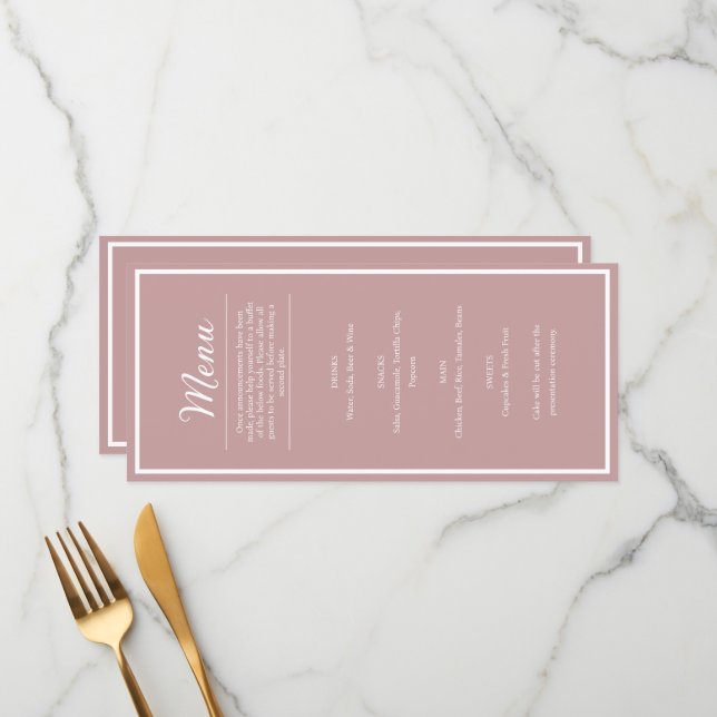 Blush Pink Pretty Wedding Reception Dinner Menu (Front/Back In Situ)