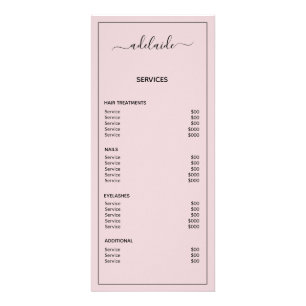 Blush Pink Price List Simple Salon Service Menu