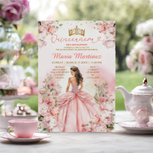 Blush Pink Princess Dress Floral Gold Mis Quince Invitation