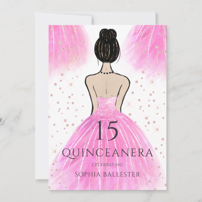 Blush Pink Princess Dress Quinceanera Party Invitation (Front)