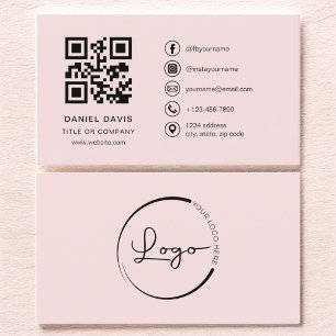 Blush Pink Professional Company Logo QR Code Business Card