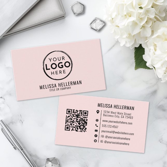 Blush Pink Professional Logo QR Code Business Card (Blush Pink Professional Logo QR Code Business Card)