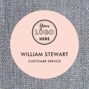Blush Pink Professional Logo Round Employee Staff Name Tag