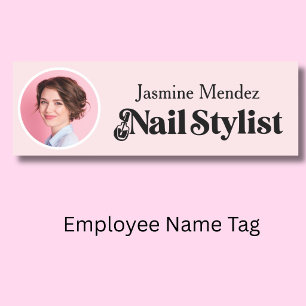 Blush Pink Professional Nail Tech Photo Name Tag