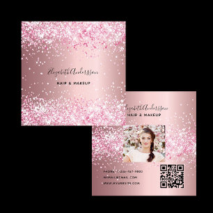 Blush pink profile photo qr code square business card