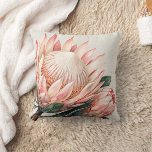 Blush Pink Protea Watercolor Romantic Floral Cushion