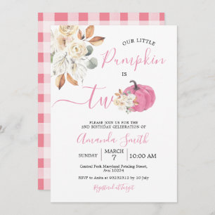 Blush Pink Pumpkin Fall in love Is Two Birthday Invitation