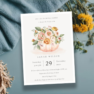 Blush Pink Pumpkin Floral Bridal Shower Invite