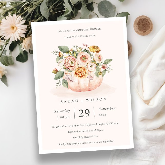 Blush Pink Pumpkin Floral Couples Shower Invite (Creator Uploaded)