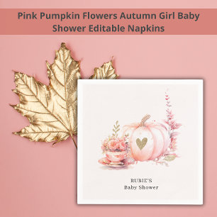 Blush Pink Pumpkin Floral Gold Heart  Napkin