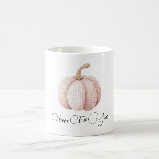 Blush Pink Pumpkin Happy Fall Y'all Coffee Mug (Center)