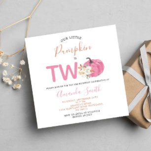 Blush Pink Pumpkin Is Two Birthday Floral Invitation