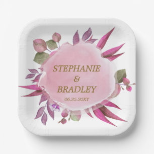 Blush Pink Purple Botanical Elegant Modern Wedding Paper Plate