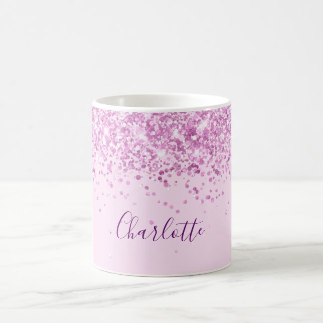 Blush pink purple confetti name script coffee mug (Center)