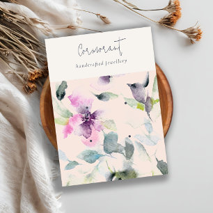 Blush Pink Purple Floral 2 Earring Stud Holder Business Card